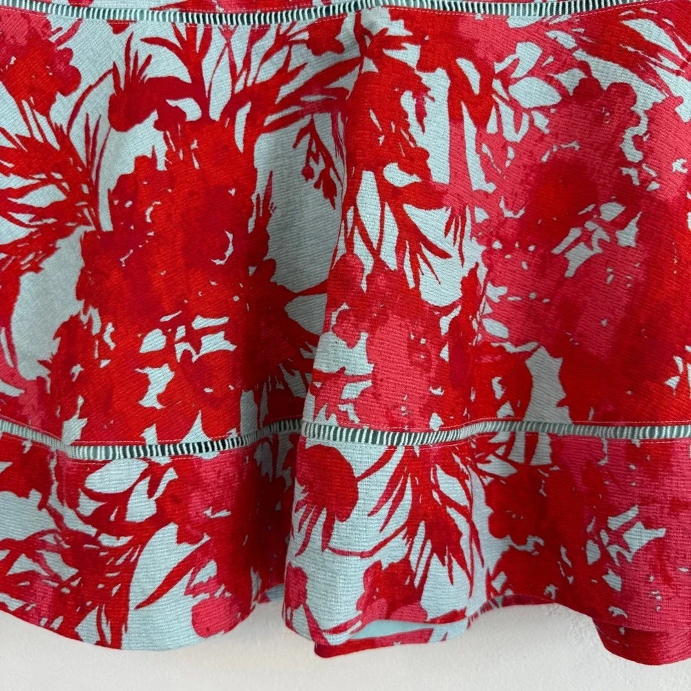 Banana Republic Floral Mini Skirt Red Blue Cotton Textured Tropical Summer 10‎